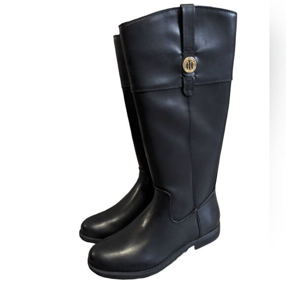 Tommy Hilfiger Shano black vegan leather tall riding boots women's 7.5 - Picture 2 of 9